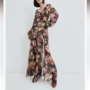 NWOT Veronica Beard Silk Dark Floral Chiffon Maxi Dress Feminine Romantic Size 0